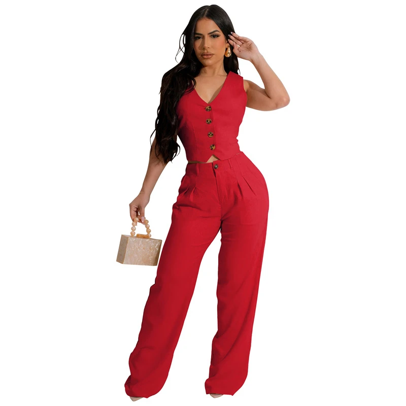 Street  Work Women's Set Sleeveless Vest Tops and wide leg pant Suit 2024 Summer INS Two 2 Piece Set Outfit Tracksuit