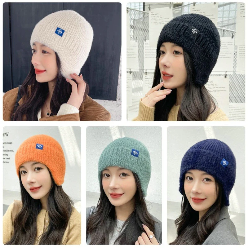 

Шапка-бини женская вязаная, теплый модный головной убор карамельных цветов, Простая защита ушей, Осень-зима