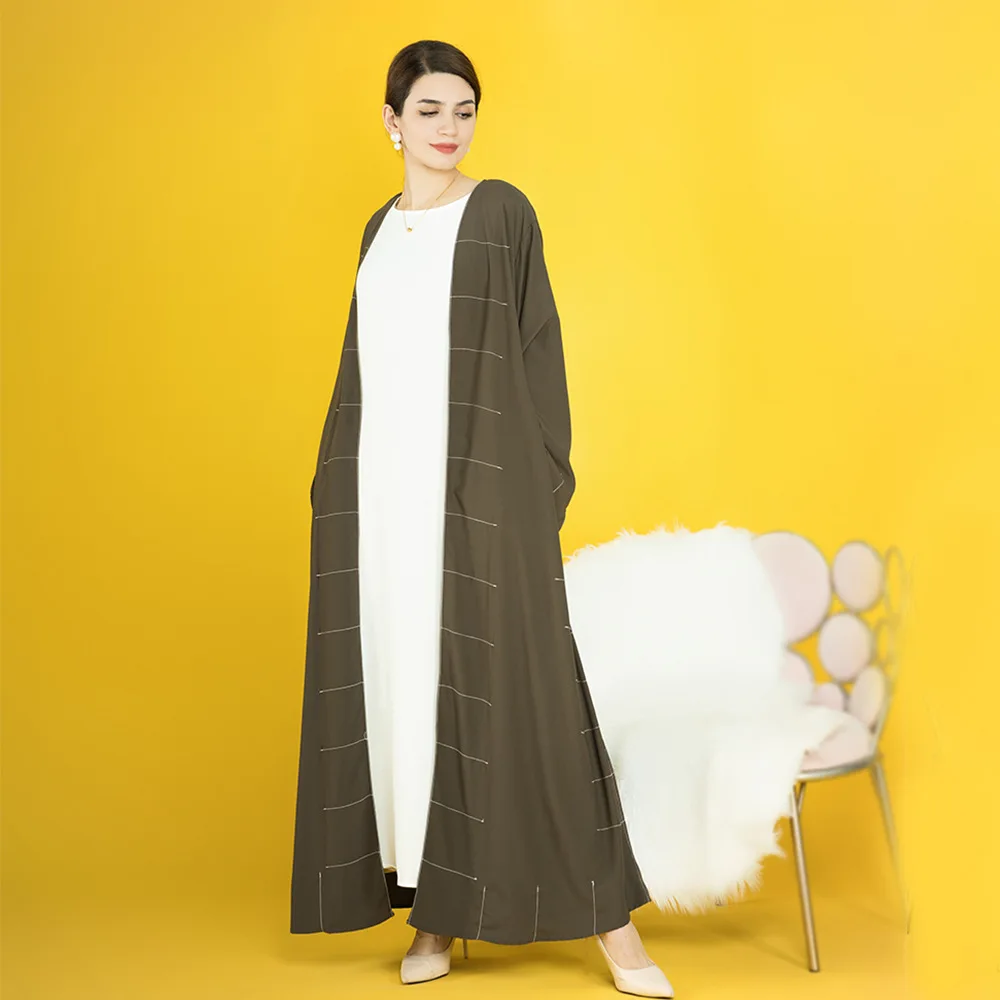 2023 Middle East Turkey Dubai Solid Color Cardigan Dress Abaya Kimono Robes Muslim Coat Fashion Vestidos De Mujer