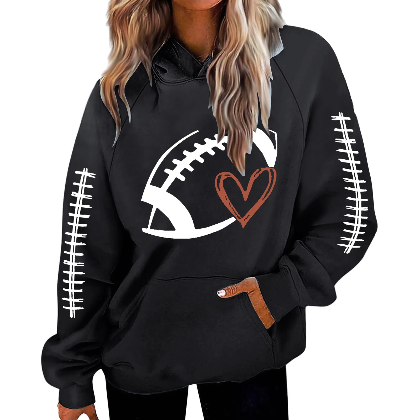 

Женские модные толстовки большого размера с длинным рукавом, повседневные свободные худи с графическим принтом для регби для женщин, мягкий теплый пуловер, топы