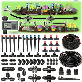 233FT Drip Irrigation System with Timer for Garden Kit Automatic Irrigation Equipment Lock Fittings Micro Drip 360 Degree Fan