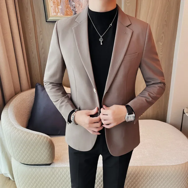 2024 Classic Solid Color Blazer Jacket for Men Slim Fit Casual