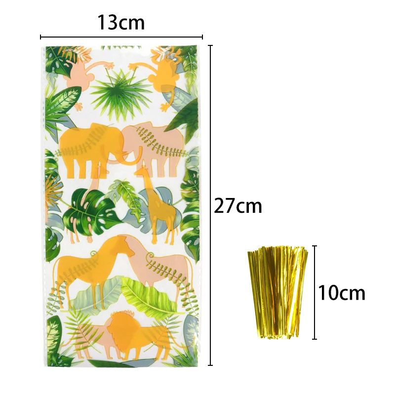 50szt Palm Leaves Animal Candy Gift Bag Jungle Safari Kids Birthday Party Favors Baby Shower Cookie Bag Wild One Packaging Decor