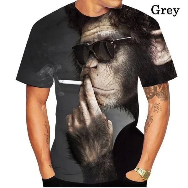 

2023 Summer Clothes O-neck 3D Print Short Sleeve Tees Tops Men Funny Orangutan/monkey 3D Print T-shirt