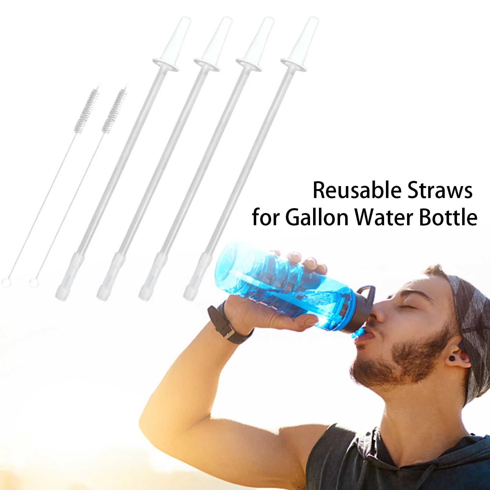 8-pack Replacement Straws for 1/Half Gallon Water Bottle (64 oz/ 128 oz  Jug),Reusable Silicone Straw Cut Short to Fit any Big Jug Bottle with Spout