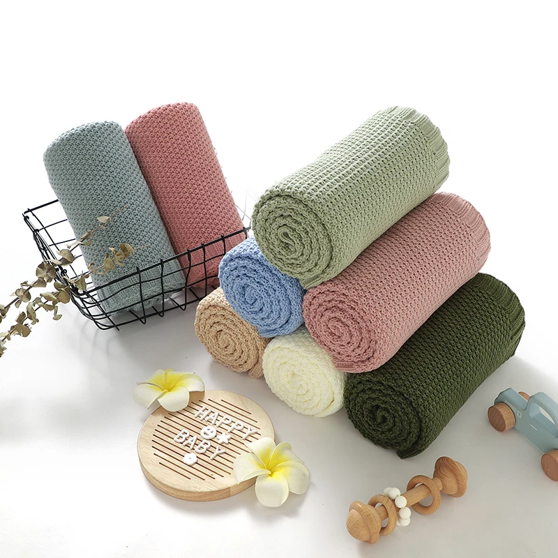Baby Blankets Knit Infant Stroller Swaddle Wrap Sleepsack Soft Newborn Girl Boy Quilts Bedding 90*70CM Plaid Fashion Solid