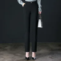2025 Spring Fall Black Elegant Career Formal Suit Pants Women, Khaki Straight High Waist Loose Women's Work Trousers/cargo Pants - Image 6
