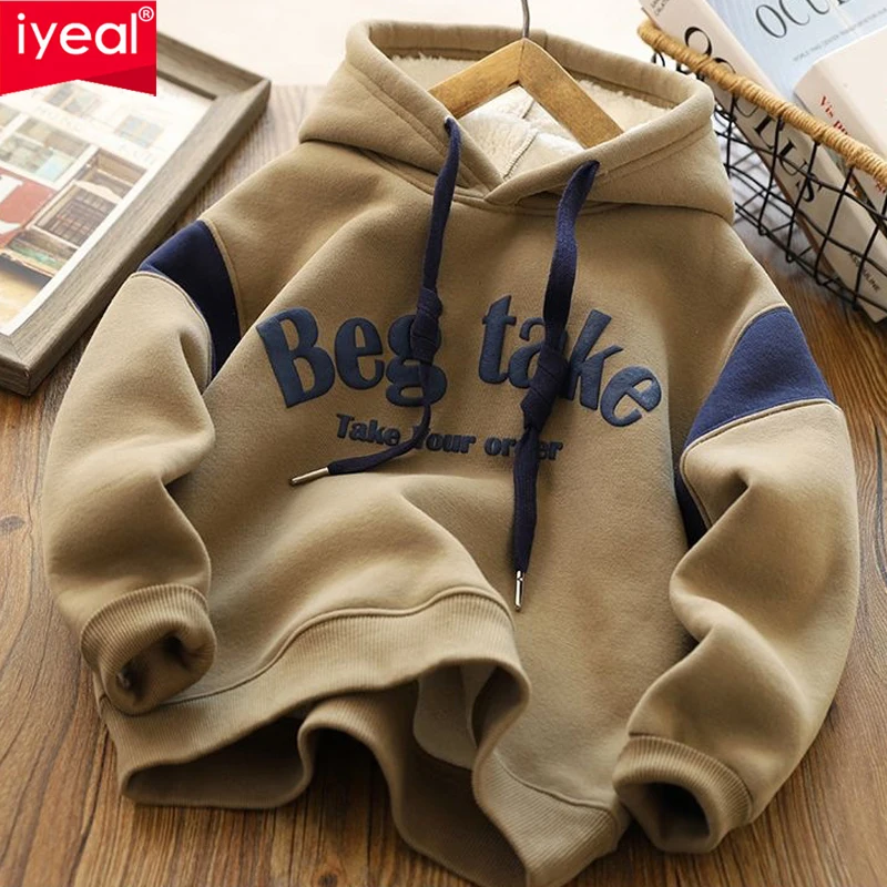 

IYEAL осень/зима детский пуловер с капюшоном для мальчиков зимний утепленный Свитшот