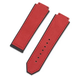 Luxury 26mm Matte Leather Rubber Watch Band Strap - Premium Sports Wristband - 19x25mm or 19x26mm (Matte Red)