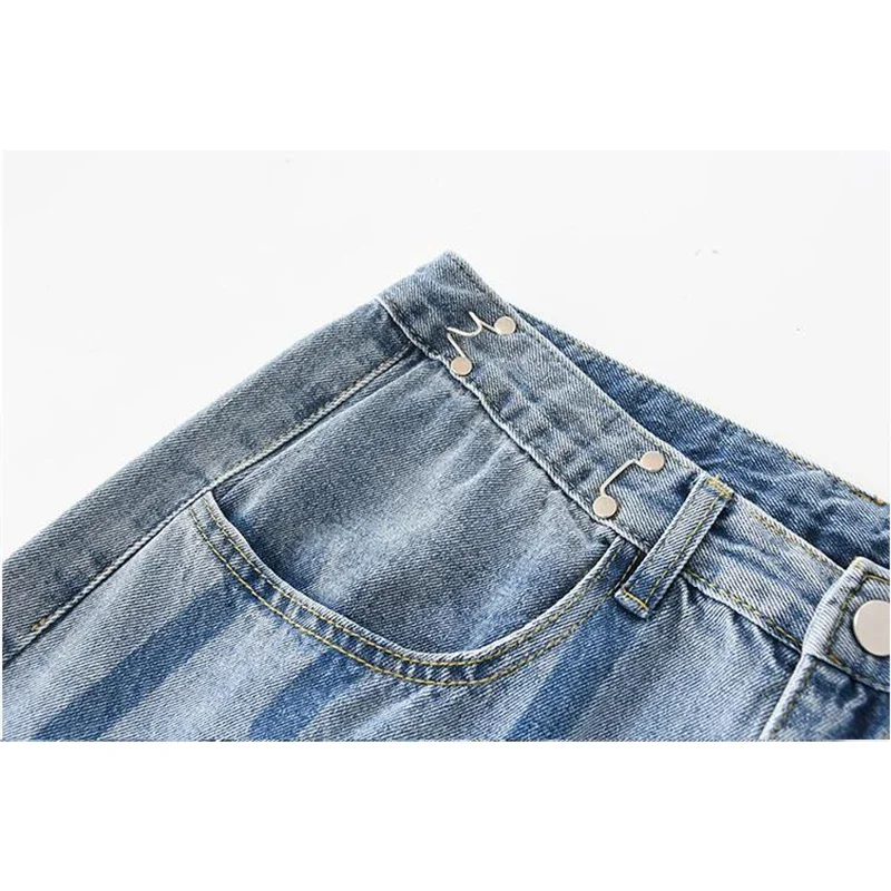 Korean Style Contrast Color Striped Long Jeans 2024 Summer Harajuku High Waist Trousers Loose Fashion Chic Denim Wide Leg Pants