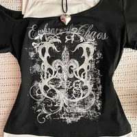T-Shirt Punk Vintage des années 90 pour femmes, Streetwear d'été, Sexy, manches courtes, gothique, Slim, haut court, Hotgirl, décontracté, Harajuku Y2k 3