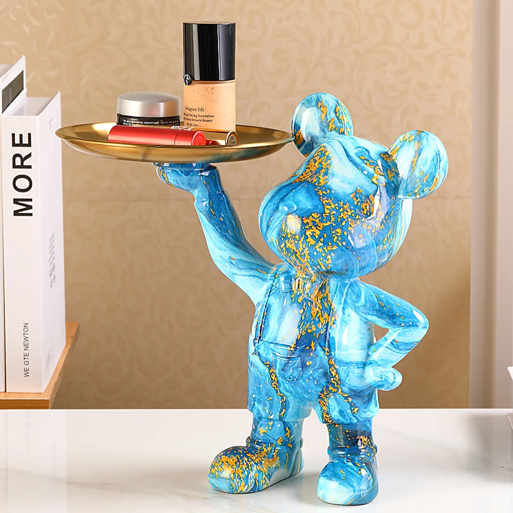 

Colorful Resin Statue Little Bear Figurine Home Decoration Storage Tray Animal Sculpture Living Room Office Party Desk Decor