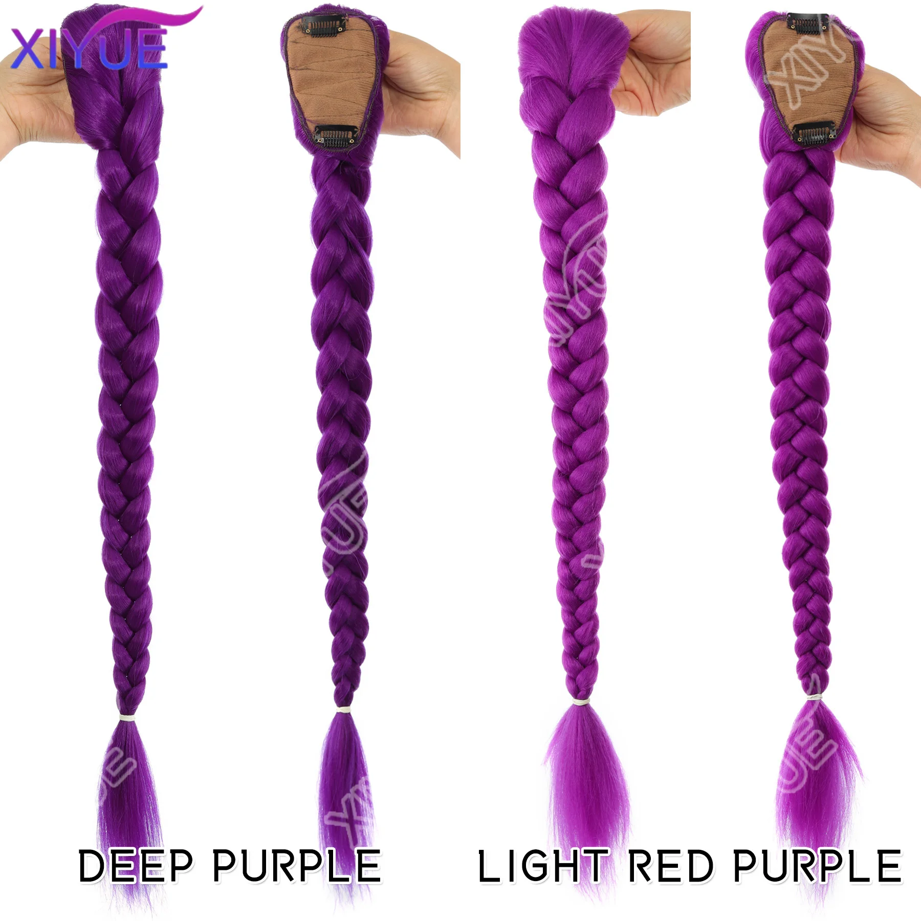 XIYUE Easy Clip in Purple Ponytail Extensions 26 Inch Rumi Long Purple Braids Synthetic Fiber Hair for Cosplay Halloween Costume