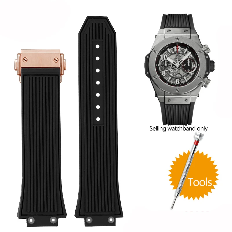 thumbnail image 1 of Correa de silicona para reloj Hublot Big Bang Classic Fusion de 17 x 27 mm, correa de goma que sobresale, herramientas para correa de 27 x 17 mm, color negro, azul y gris, 1 of 5