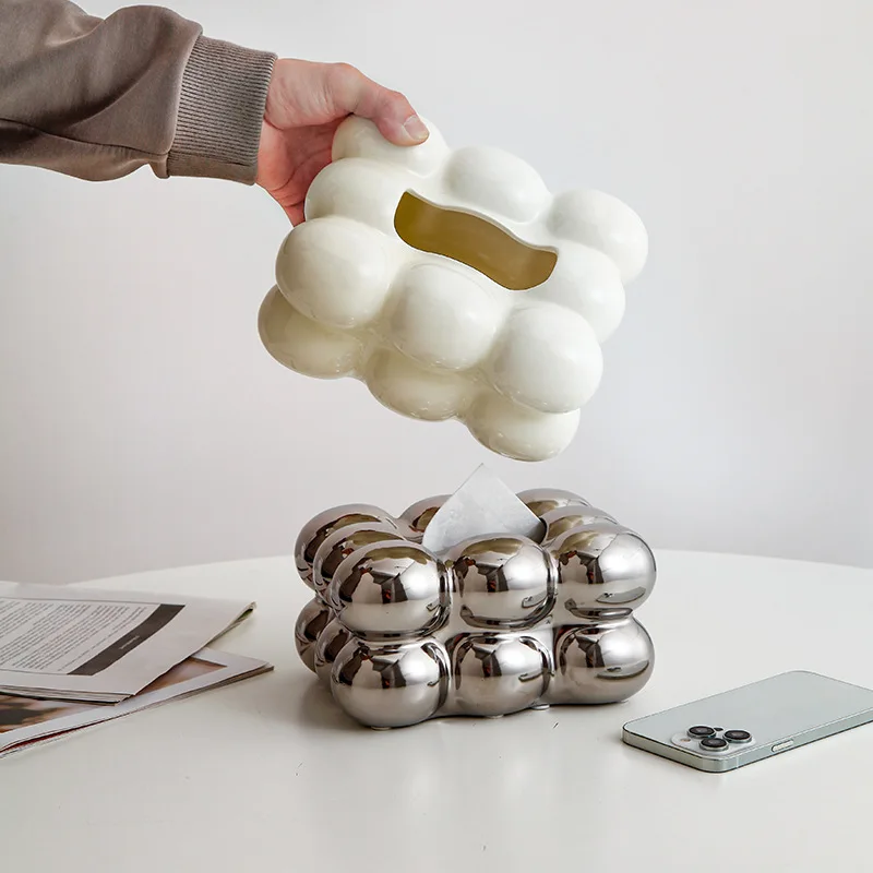 Marshmallow Tissue Box Ceramic Extractor Box Silver Bubble Desktop Storage Paper Towel Holder Tissue Holder Home Decoration 4