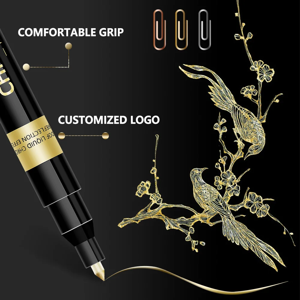 Permanent Marker Pen 1Pcs Chrome Mirror Marker Pen 0.7mm 1mm 2mm DIY Reflective Paint Pen Gold Silver Copper Marker Model Painting Marking