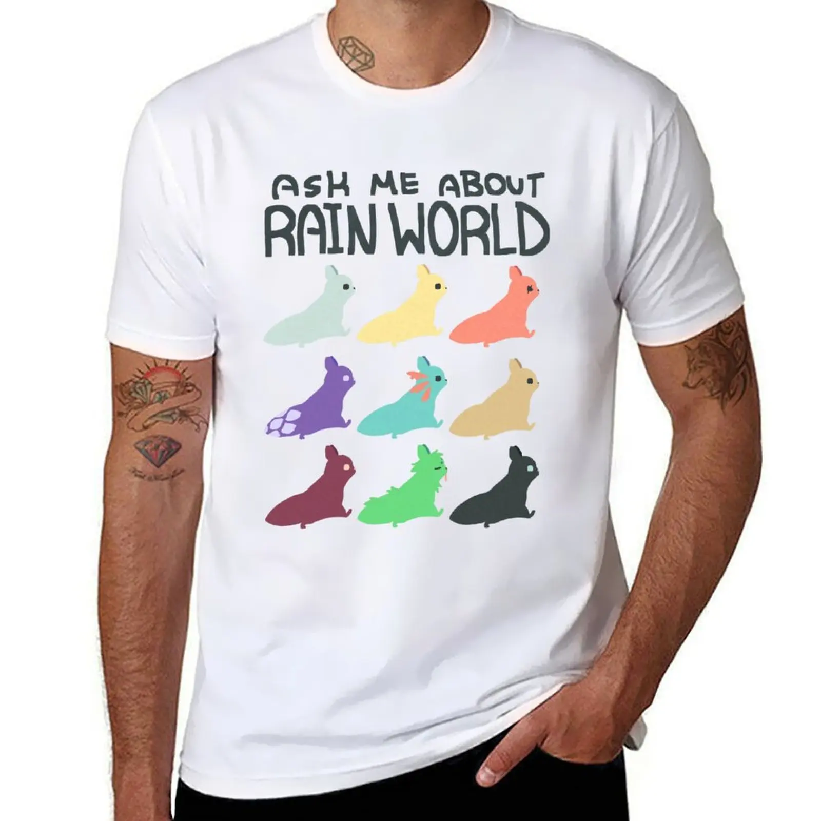 Ask Me About Rain World T-Shirt Anime Clothes Graphics Boys Whites Vintage Clothes T-Shirt For Men Cotton
