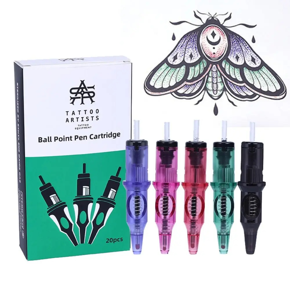 

20pcs 5 Colors Ballpoint Needle Pen Practice Easy To Use Sketch Stippling Tattoo Practice Durable Liquid Tattoo Ink