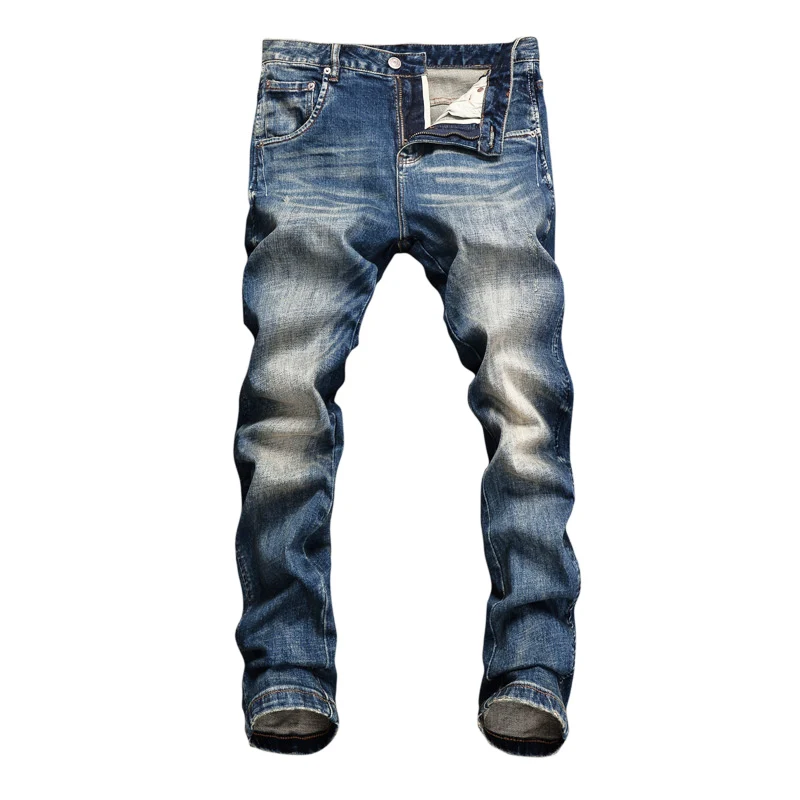 Fashion Designer Men Jeans High Quality Retro Blue Elastic Stretch Slim Fit Ripped Jeans Men Trousers Vintage Denim Pants Hombre