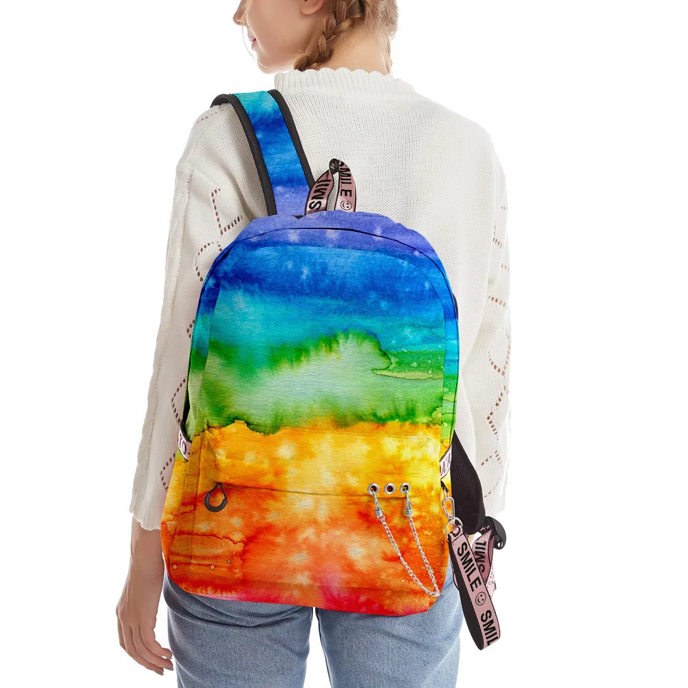 Cartoon Novelty Cool School Bags Unisex Colourful Tie dye Travel Bags 3D Print Oxford Waterproof Notebook Shoulder Backpacks