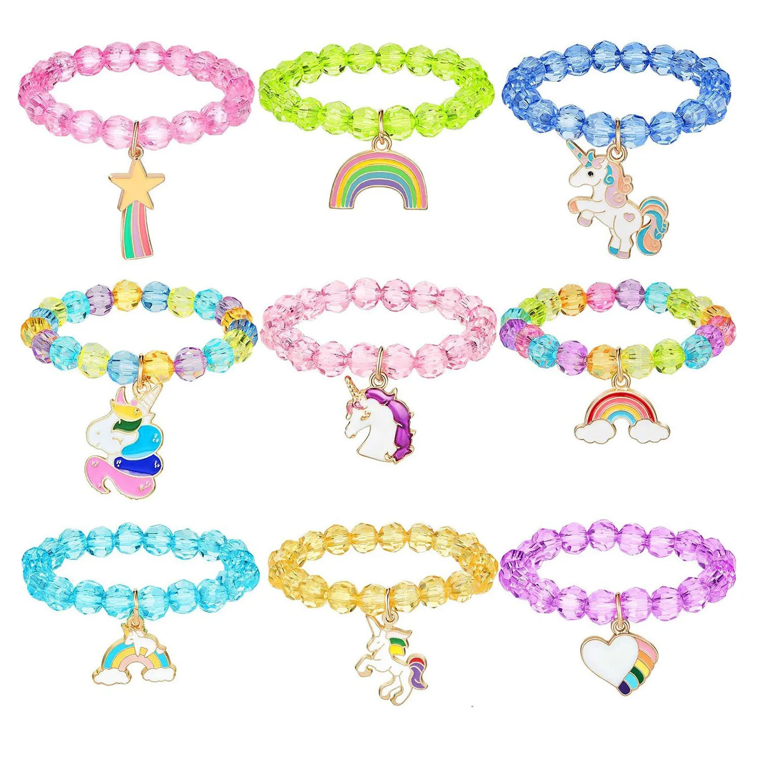 

9pcs Unicorn Colored Beaded Jewelry Magic Rainbow Horse Bracelet Happy Unicornion Girl Birthday Party Decor Girl Favor Gift
