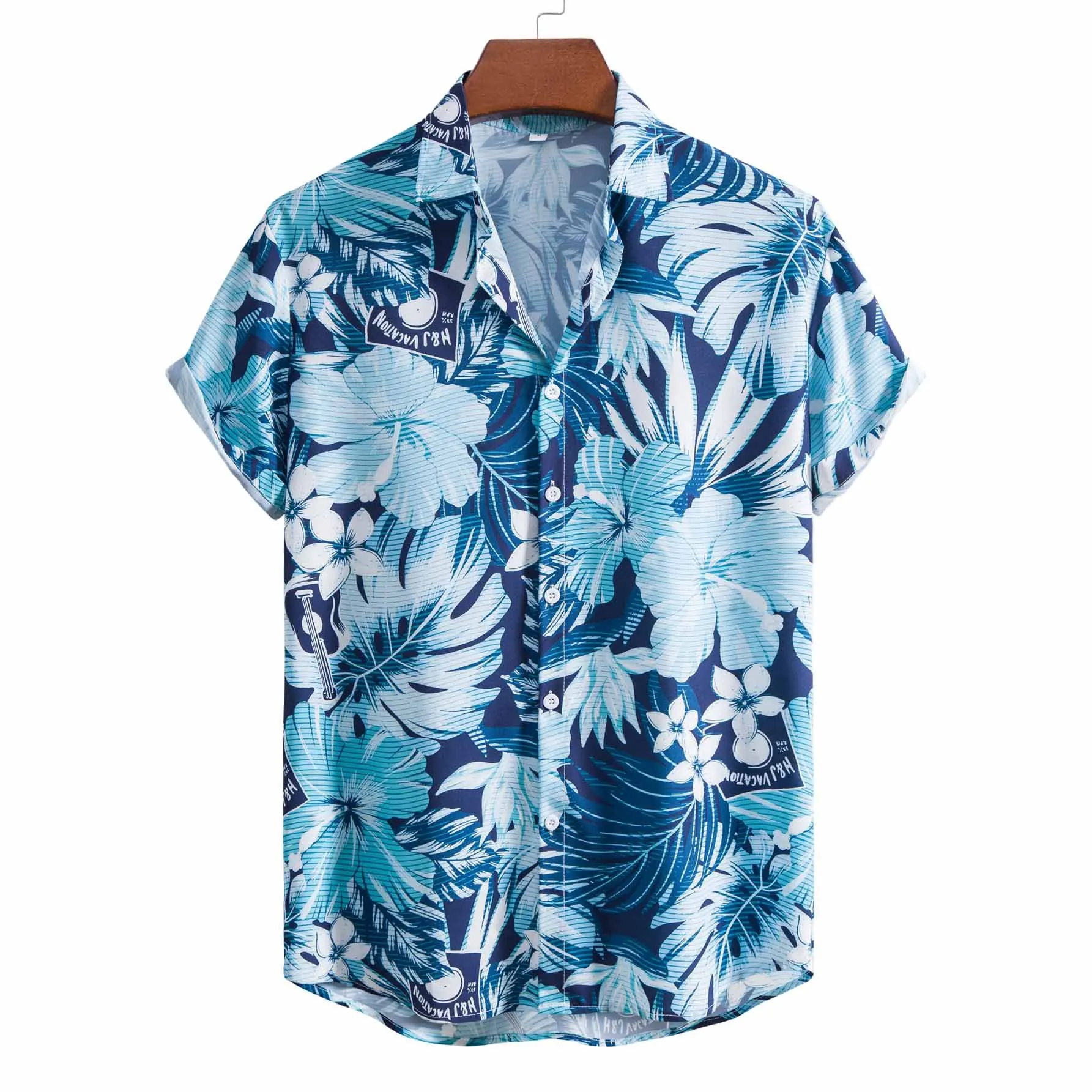 Camisa Floral Tropical azul para hombre, camisa hawaiana elástica