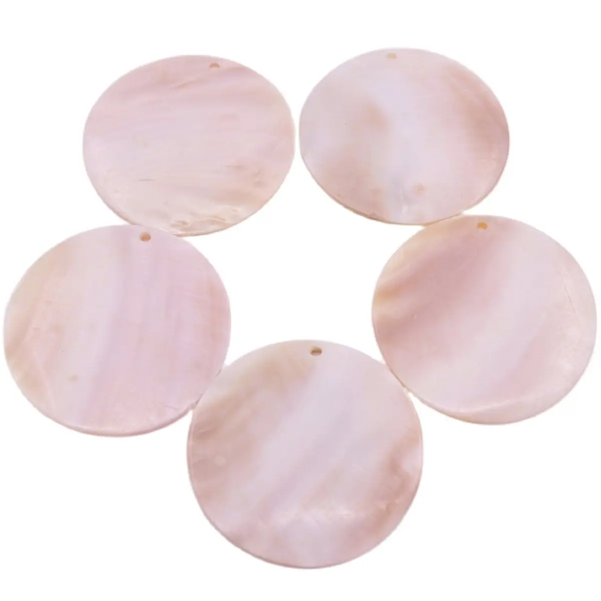 

5 PCS 50mm Round Coin Natural Beige Shell Charms Pendants Top Drilled