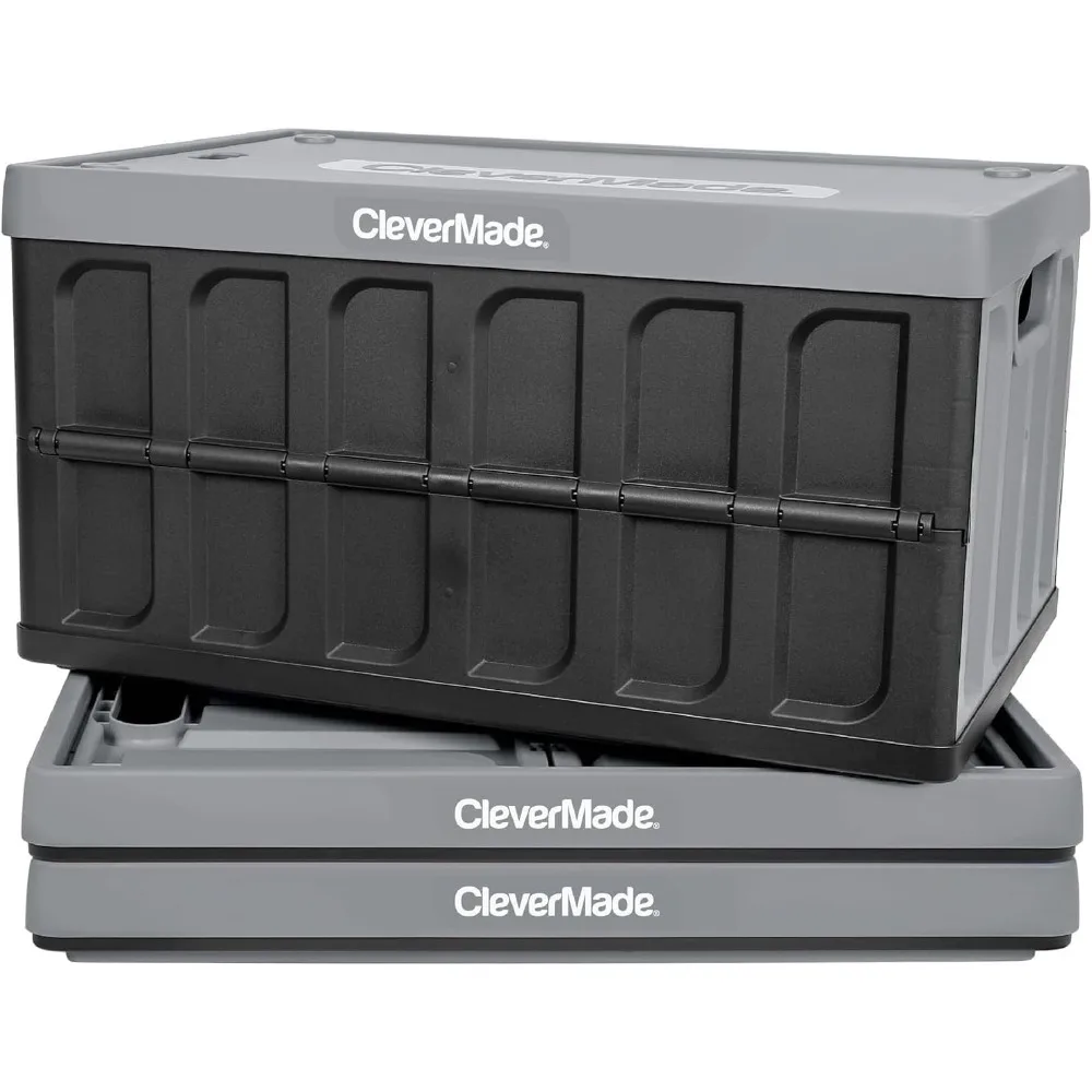

CleverMade складной ящик для хранения (с крышкой), камень, 3PK - 46L (12 Гал) складные пластиковые штабелируемые хозяйственные ящики, держит 75 фунтов P