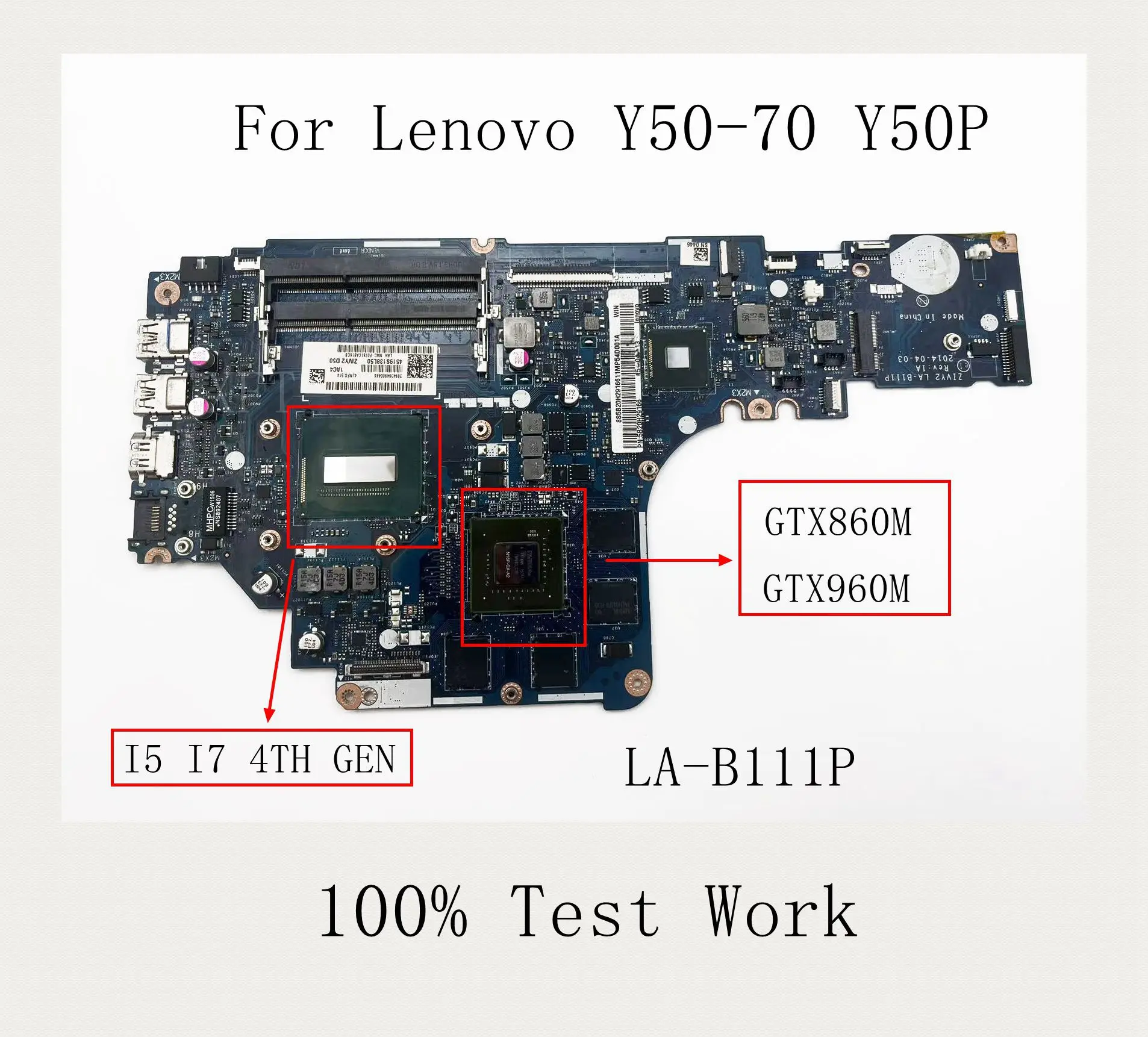 

Suitable For Lenovo Y50-70 Y50P-70 Notebook Motherboard LA-B111P DDR3 I5 I7 4TH GEN CPU GTX860 GTX960 GPU 100%Test Work