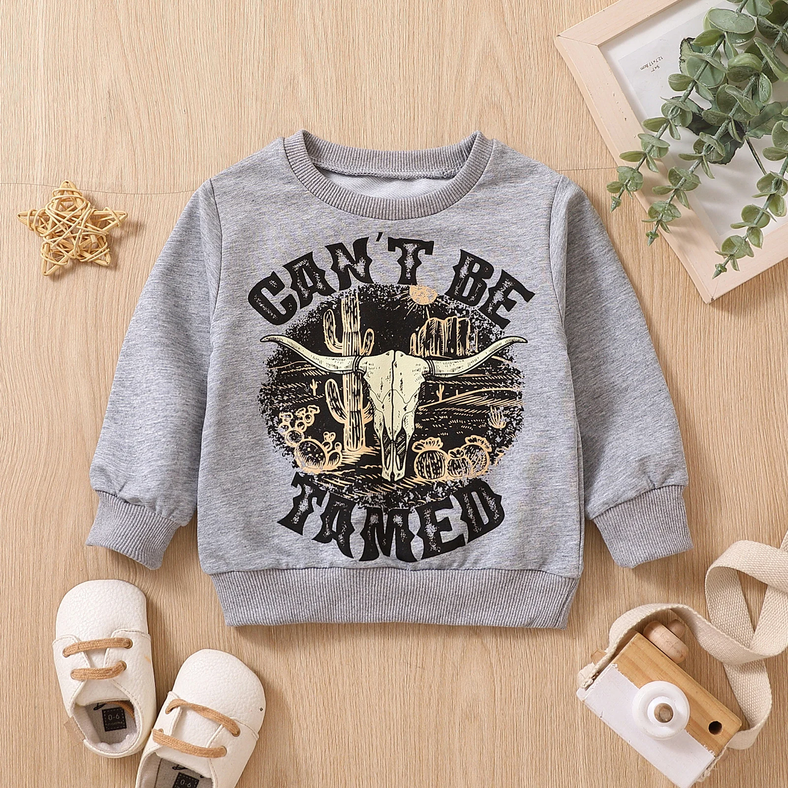 FOCUSNORM 0-3Y Baby Boys Sweatshirt T Shirts 3 Style Long Sleeve Cow Bull Head Letters Print Casual Pullover Tops
