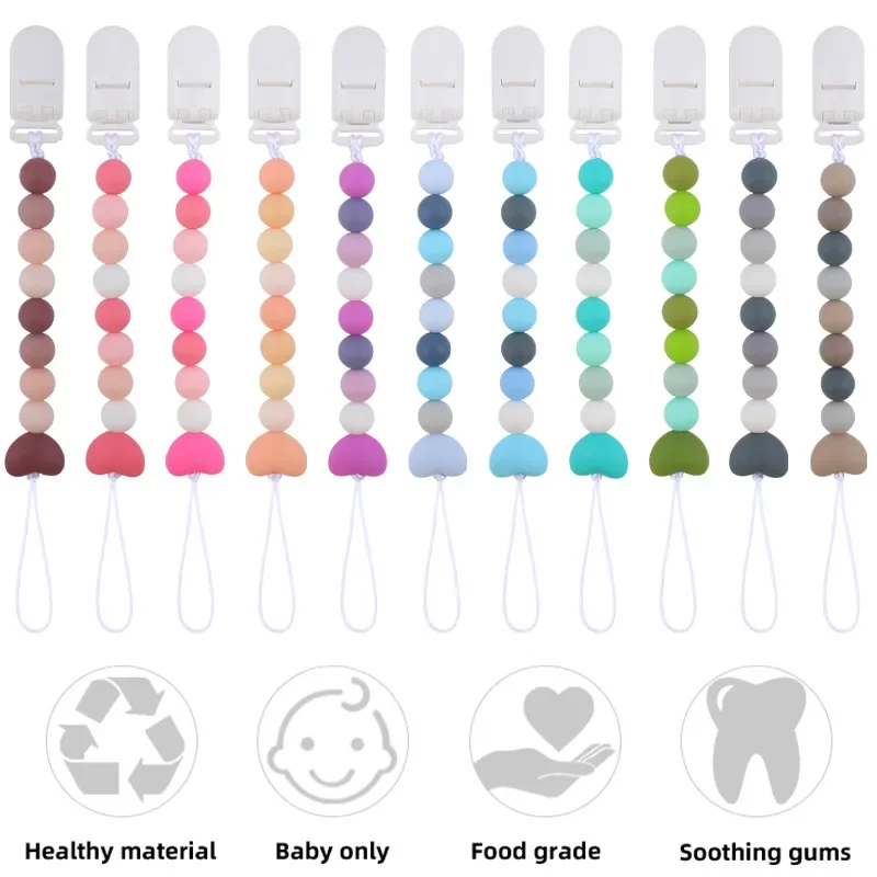 

Пластиковый держатель-пустышка для младенцев, силиконовая цепочка в форме сердца с бусинами для соски, соски, пустышки, пищевой прорезыватель, жевательная игрушка