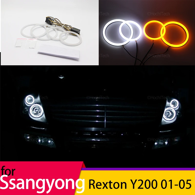 

White Yellow Halo Ring Angel Eyes Turn Signal Switchback Cotton LED Tuning Headlight Rings for Ssangyong Rexton Y200 2001-2005