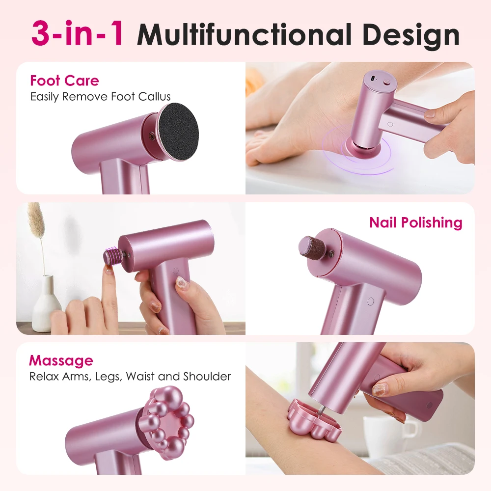 3-in-1 Electric Callus Remover Nail And Heel Grinding Machine Leg Massager Dead Heel Cracked Dead Skin Scrubber Foot Care Tool