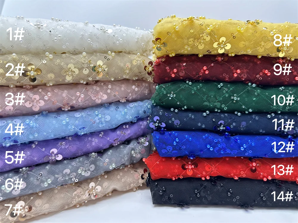 Gold African Tulle Lace Fabric French Net Sequins Fabric Sewing Embroidery With Beads Lace Tulle Mesh Nigeria Dress 5 Yards lace fabric