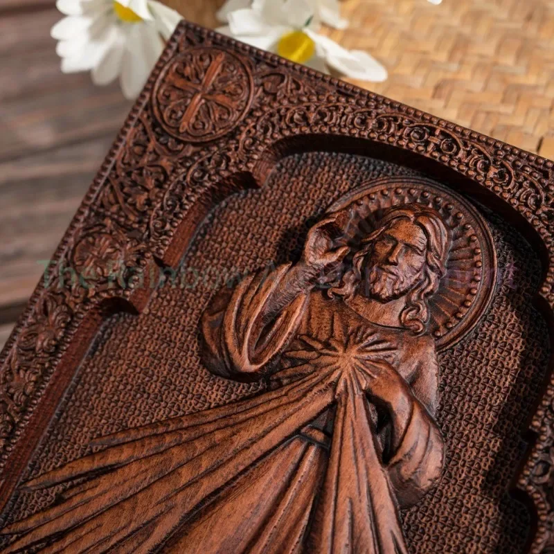 The Sacred Heart and Divine Mercy Jesus Christ Wood Wall Plaque, Catholic Family Prayer, Jesus Image, Religious Item
