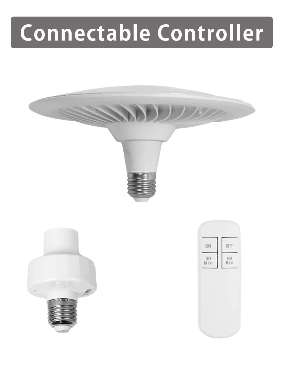 Description Picture 4 of item85-265V 30W 40W 50W UFO LED Lamp Timer Function Remote Control Lamp Holder E27 Socket Lamp Base Kitchen Bedroom Garage LED Light