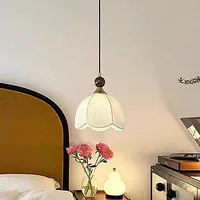 Petit lustre de chevet de chambre à coucher médiévale française, Style rétro wabi-sabi, tissu en bois, éclairage suspendu pour vestiaire 2