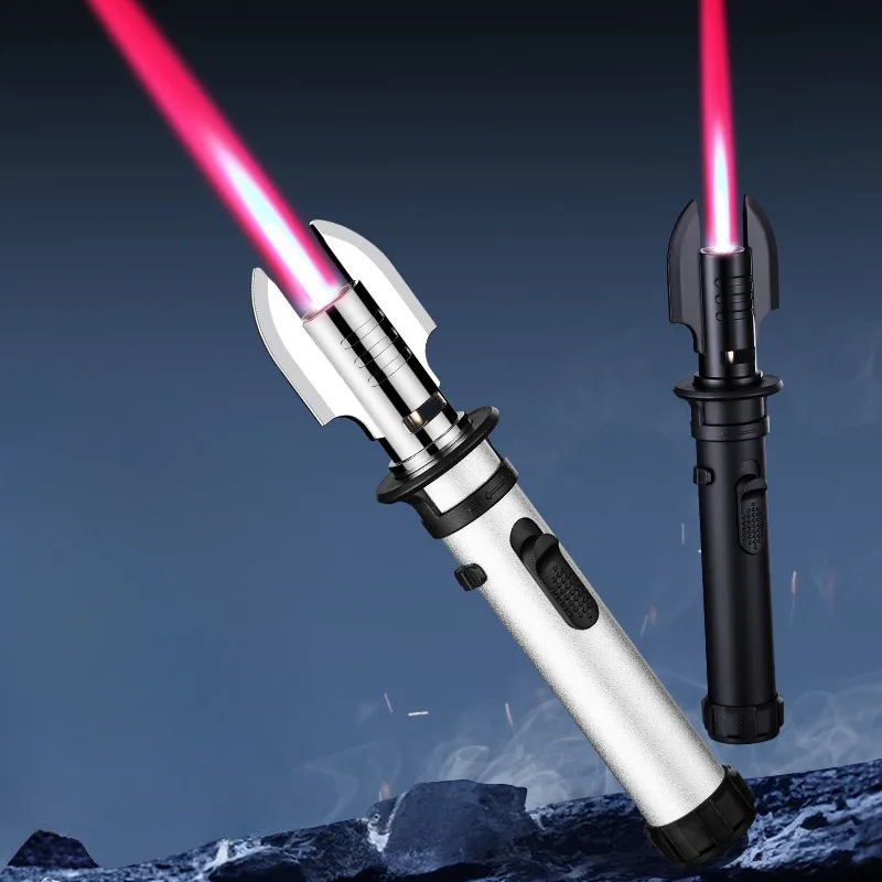BBQ Lighter Butane Gas Lighter Cigarette Lighter Windproof Kitchen Lighter Metal Torch with Safety Lock Adjustable Flame Refillable Butane Gas Windproof Jet