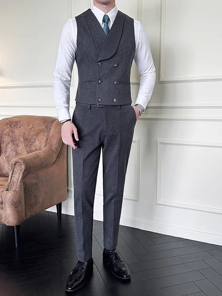 Vest + Pants High -end Brand Fashion Business Men's Leisure Office Suit Vest Bride's Wedding Dress Party Waist Coat 6