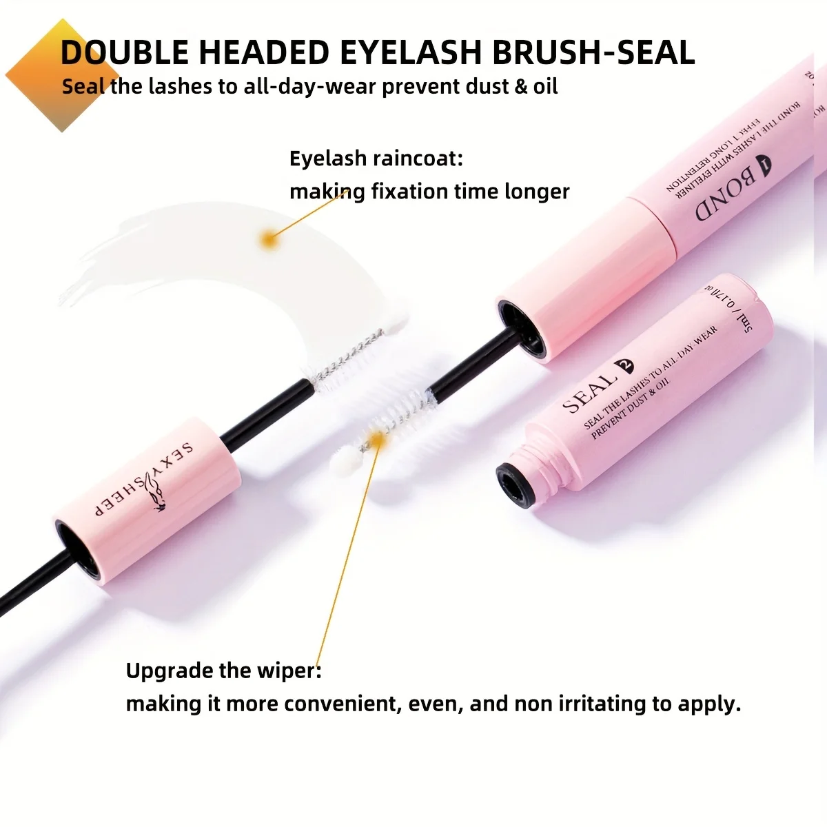 Eyelash Gluing and Sealing for Eyelash Clusters Strong Fixed  Eyelash Glue Lasting 48H 2 in 1(5ml Black Glue + 5ml Clear Seal) 2