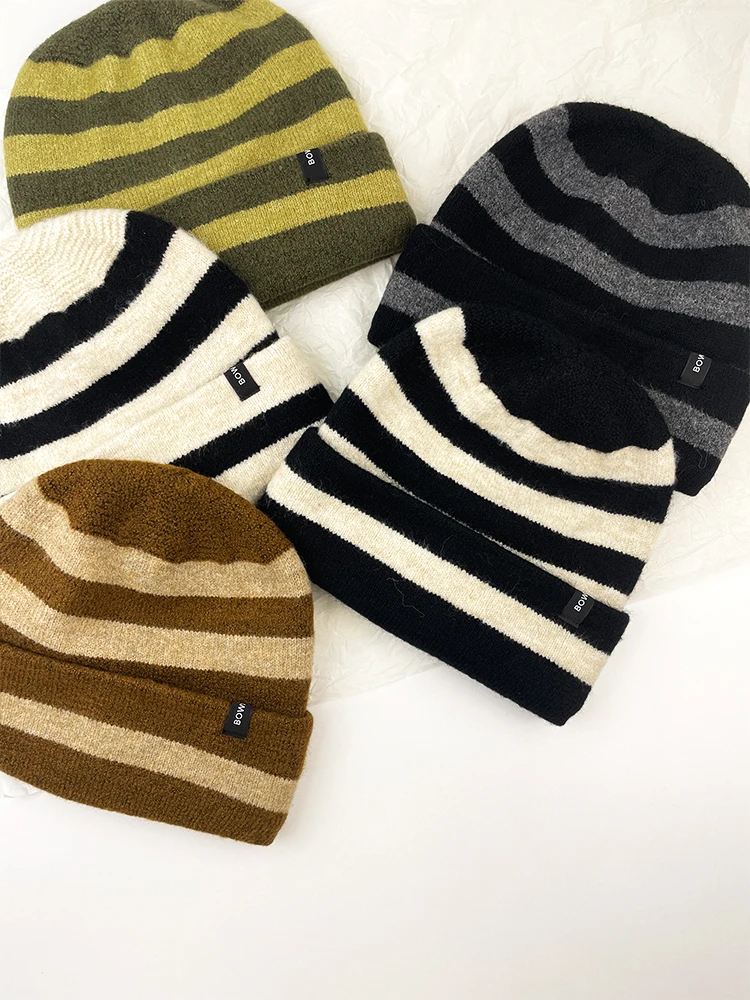 Gestreifte gestrickte Mützen, Hüte für Damen und Herren, Winter, Plüsch, warm, Skullies-Mütze, Unisex, Outdoor, kältebeständig, Ski-Gehörschutzkappen, Gorro – Detail 7