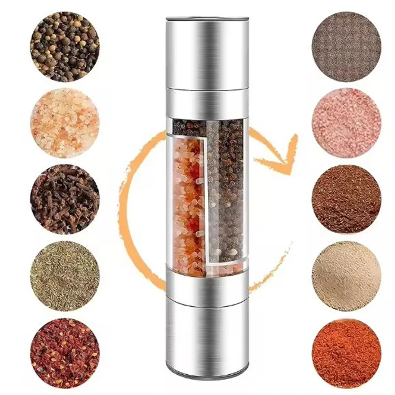 2 in 1 Adjustable Salt And Pepper Grinder Double Head Pepper Mill Crusher Manual Mill Shakers Ceramic Blades