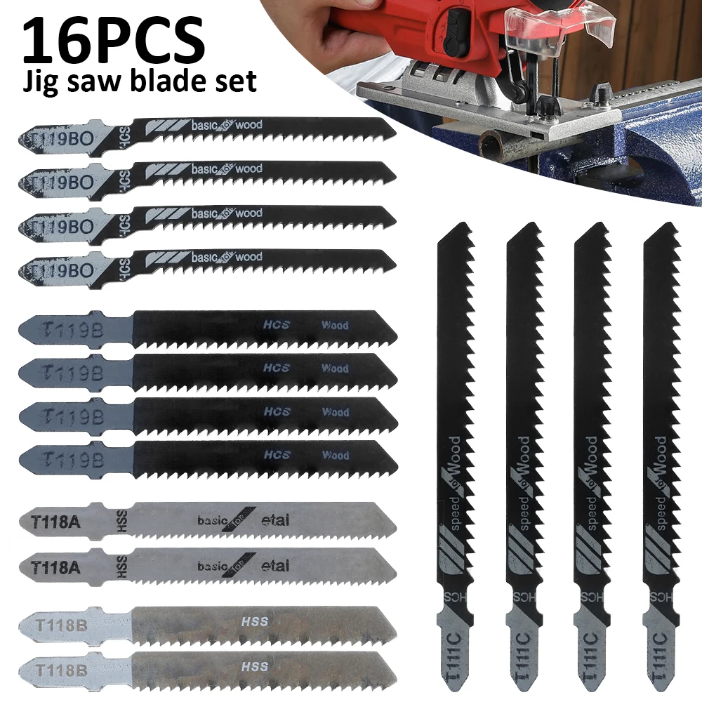 16PCS T Shank Jigsaw Blades Set Clean Fast Cut Down Cut Blades Worktop