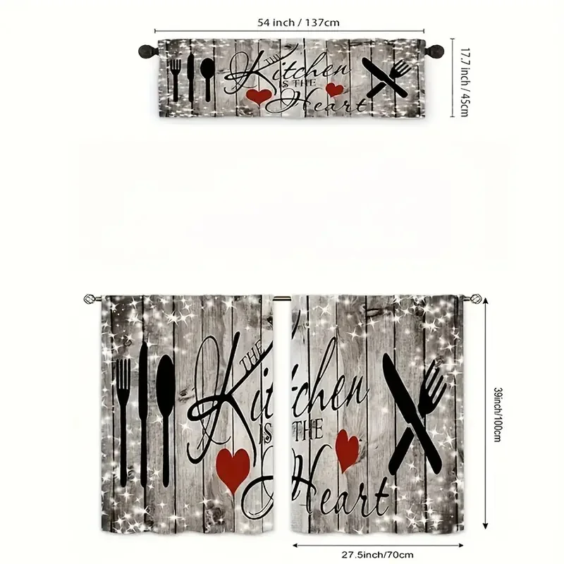 Minimalist Kitchen Curtains with Knife & Fork Text Design – Easy Install Window Decor 6