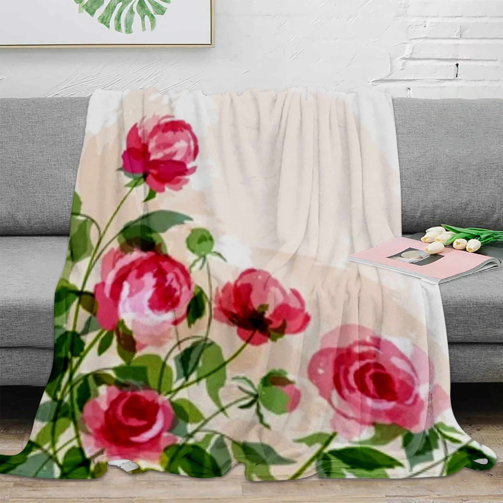 

Colourful Flowers Flannel Throw Blanket Red Rose Romantic Theme Blanket Valentine's Day Gift for Girl Women King Queen Full Size