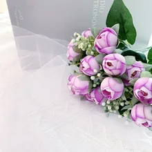  Small Bud Roses Bract Artificial Silk Rose Wedding Home Ornament Green Fake Flower Bouquet DIY Backgrund Wall Decorations 