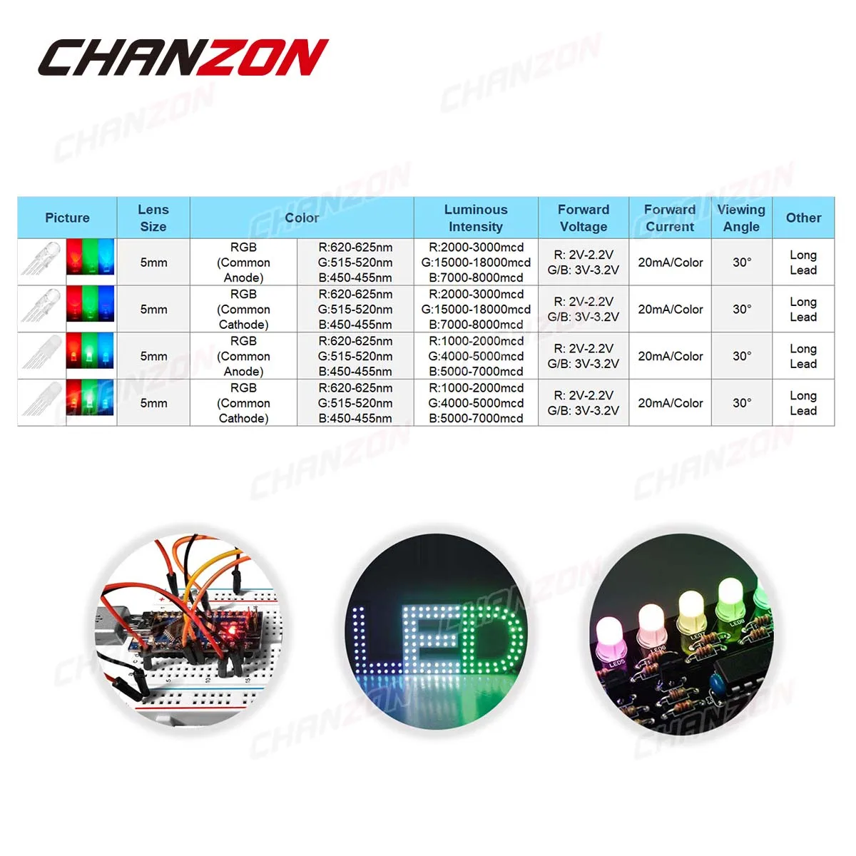 100pcs 5mm RGB LED 방출 다이오드 마이크로 표시기 Arduino 빨간색 녹색 파란색 여러 가지 빛깔의 일반적인 양극 음극 3V DIY PCB 회로 전구
