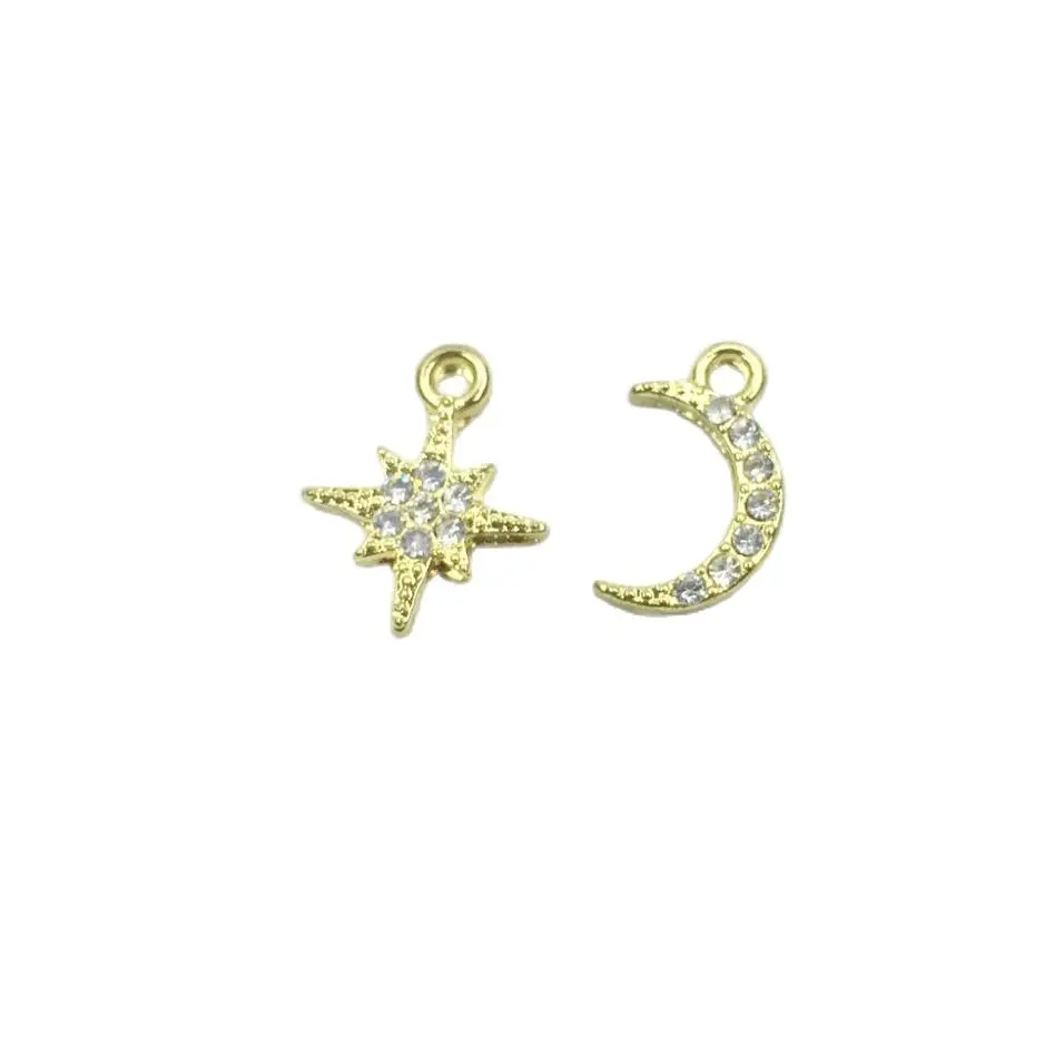 Eruifa 라인석 스타 골드 실버 도금 아연 합금 참 펜던트, DIY 목걸이 팔찌 귀걸이, 2 가지 색상, 10mm, 10 개