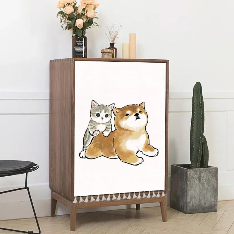 Cortinas cortas con dibujos de gatos para armarios, cortinas cortas con dibujos de animales, funda a prueba de polvo para estantes de zapatos, estantes de almacenamiento de cocina, cortinas para puert