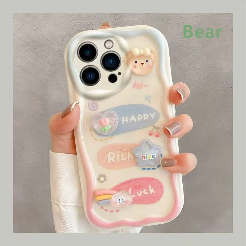 Lucky Crystal Bunny Phone Case - Stylish TPU Cover with Wave Design